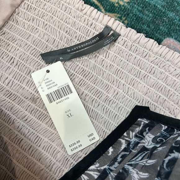 👗Anthropologie Floral Ruched Bodice Maxi Dress XL NWT Black White V-Neck Halter - Picture 3 of 15